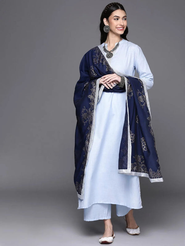 Blue Solid Cotton Suit Set - Jashvi