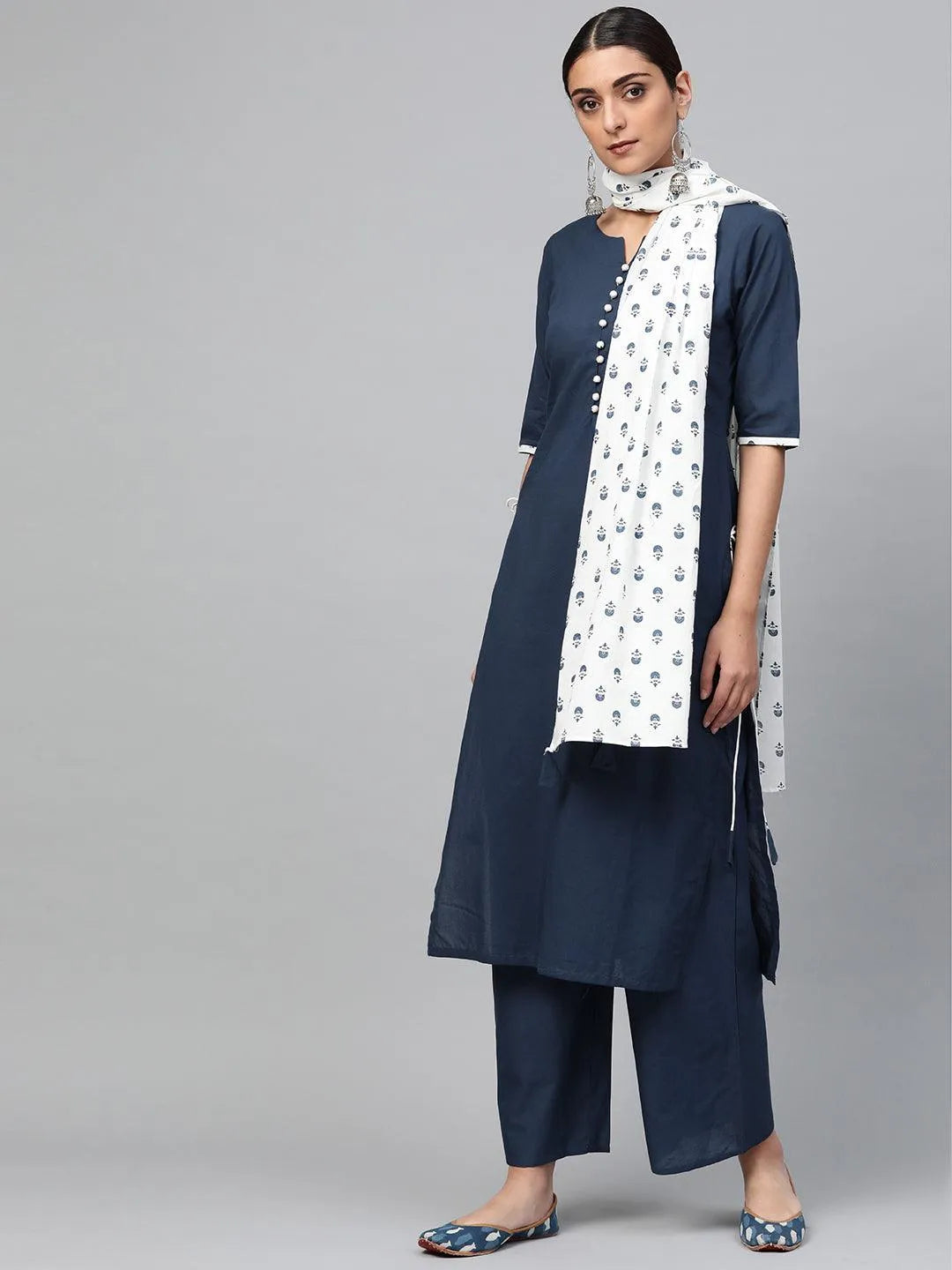 Blue Solid Cotton Suit Set - Jashvi