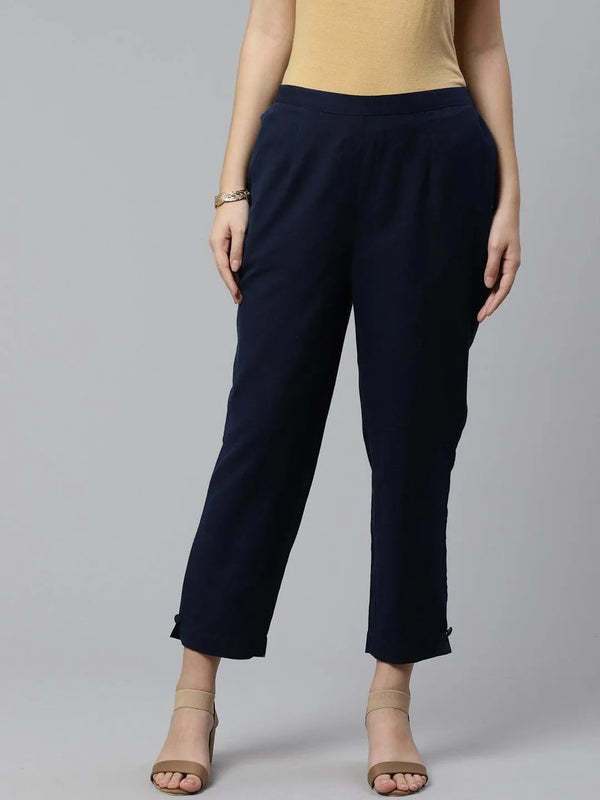 Blue Solid Cotton Trousers - Jashvi