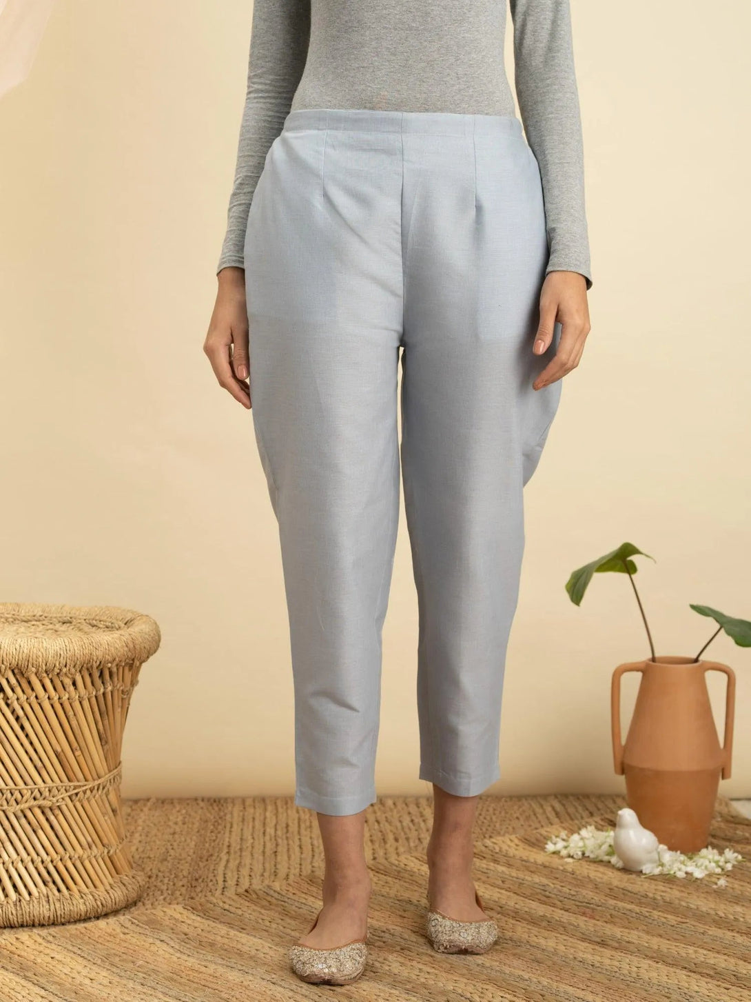 Blue Solid Cotton Trousers - Jashvi