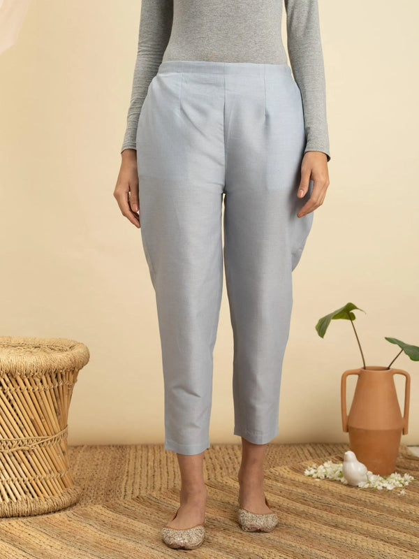 Blue Solid Cotton Trousers - Jashvi