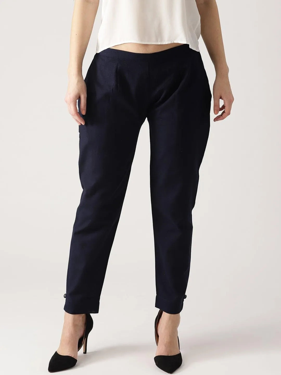 Blue Solid Cotton Trousers - Jashvi