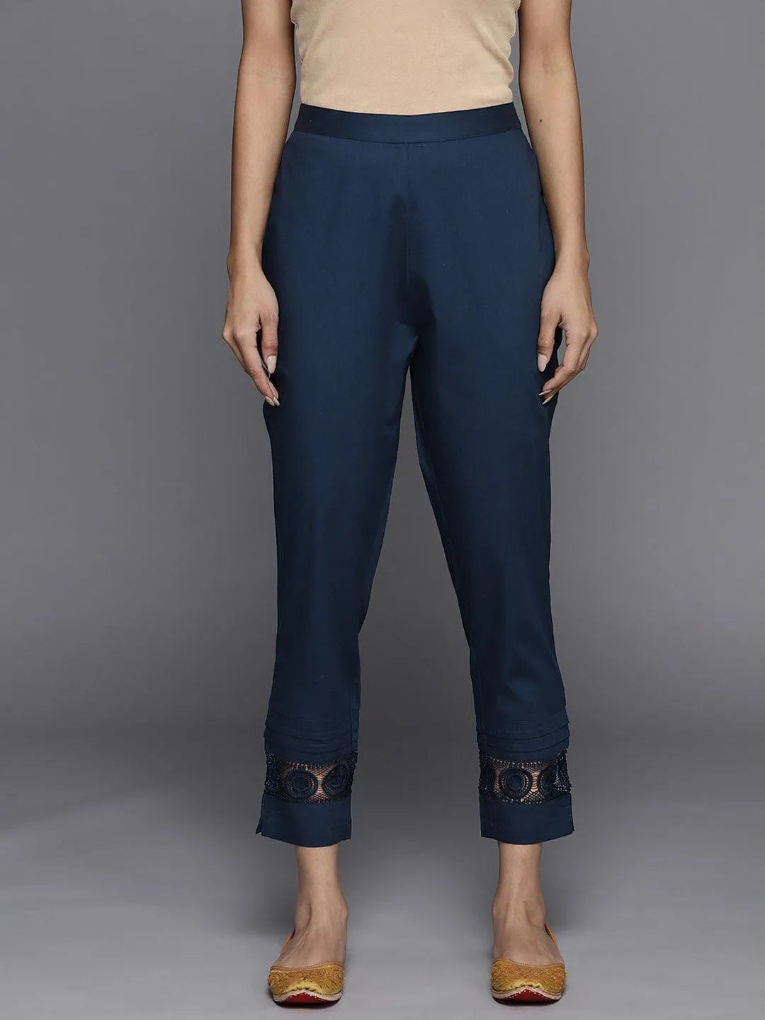 Blue Solid Cotton Trousers - Jashvi