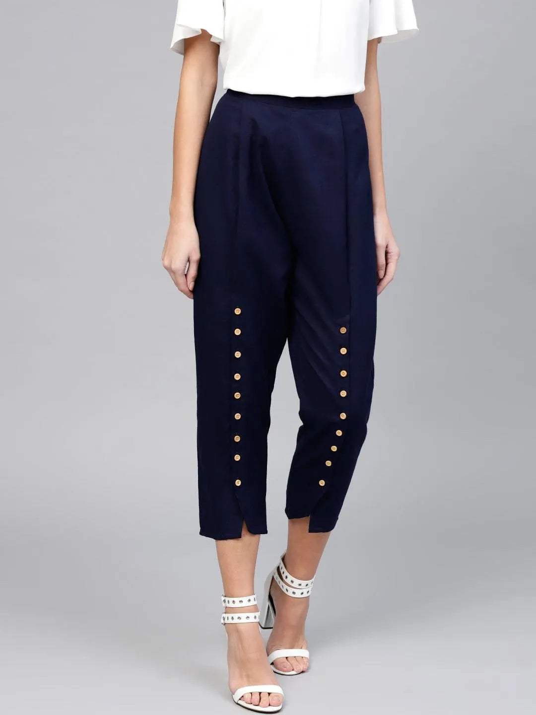 Blue Solid Cotton Trousers - Jashvi