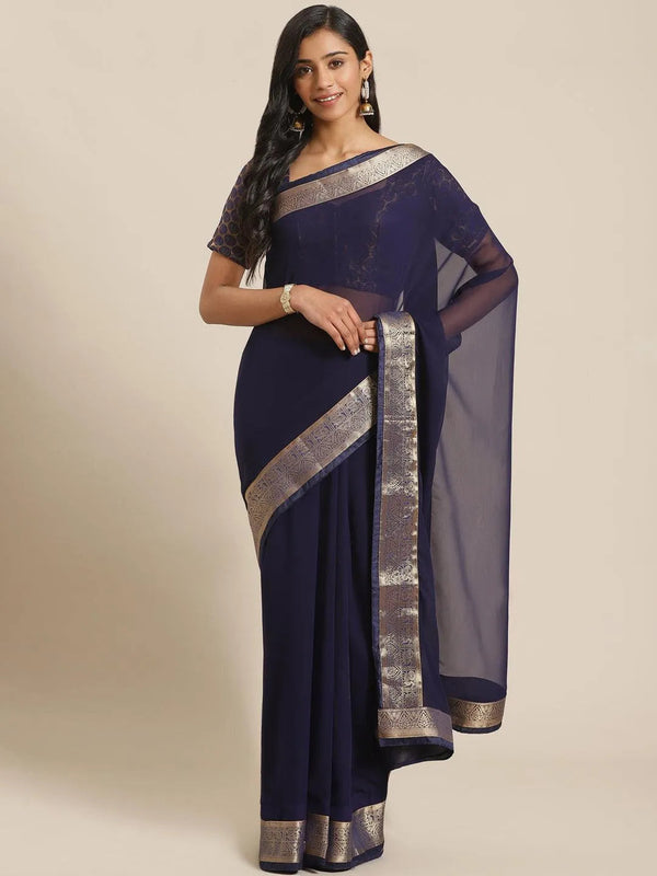 Blue Solid Georgette Saree - Jashvi