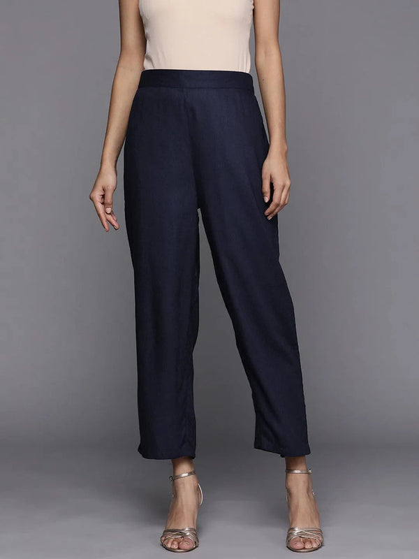 Blue Solid Pashmina Wool Trousers - Jashvi