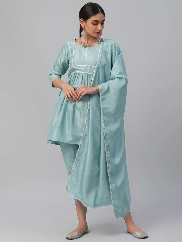 Blue Solid Polyester Suit Set - Jashvi