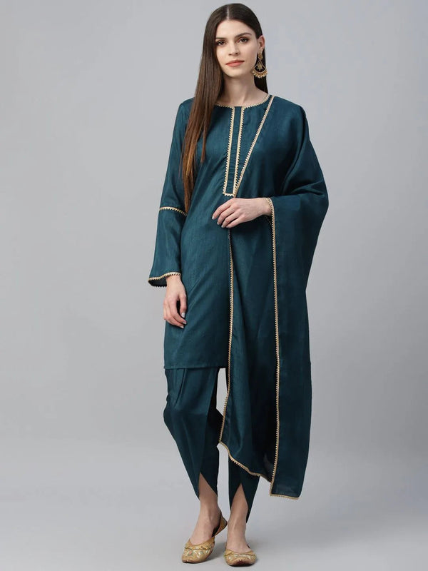 Blue Solid Polyester Suit Set - Jashvi