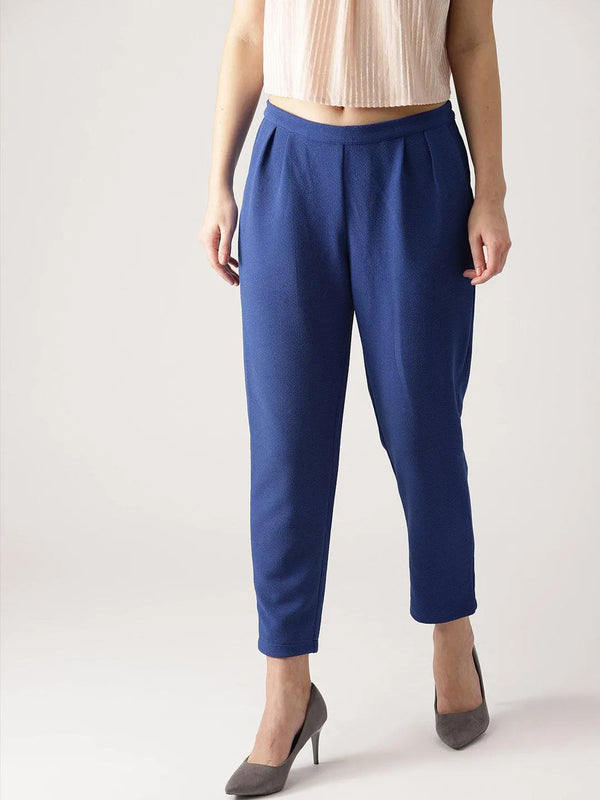 Blue Solid Polyester Trousers - Jashvi