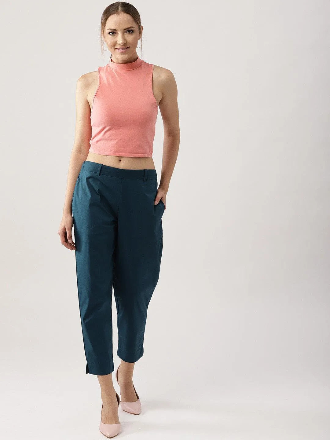 Blue Solid Polyester Trousers - Jashvi