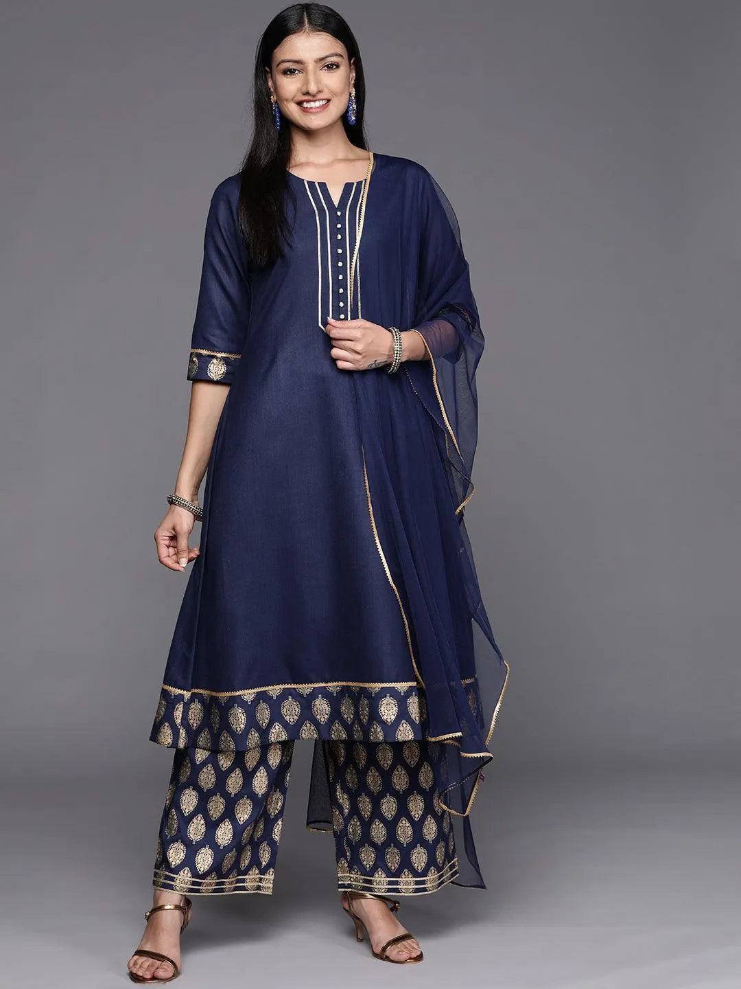 Blue Solid Rayon A-Line Suit Set - Jashvi