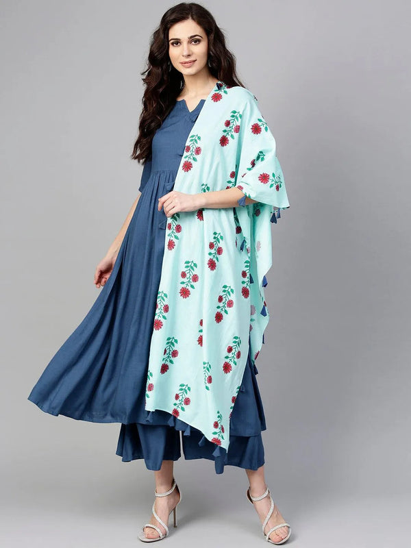 Blue Solid Rayon Suit Set - Jashvi