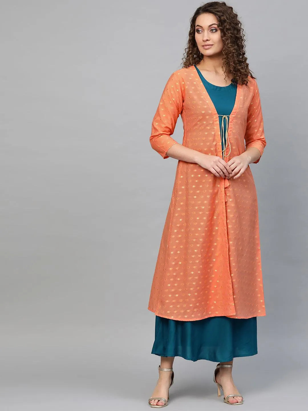 Blue Solid Rayon Dress With Jacket - Jashvi