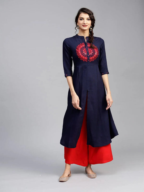 Blue Solid Rayon Kurta - Jashvi