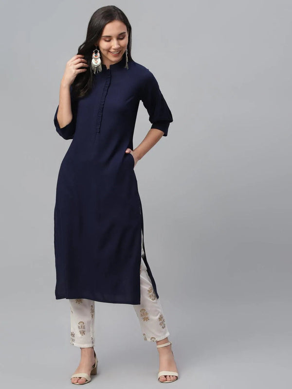 Blue Solid Rayon Kurta - Jashvi