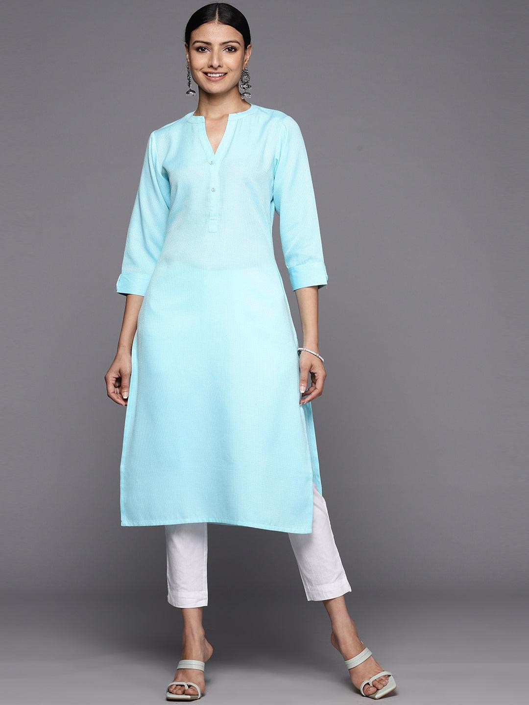 Blue Solid Rayon Straight Kurta - Jashvi