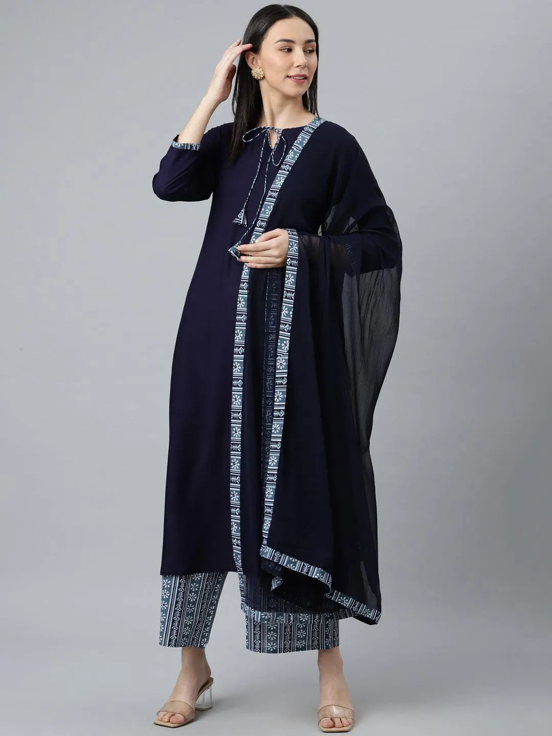 Blue Solid Rayon Suit Set - Jashvi