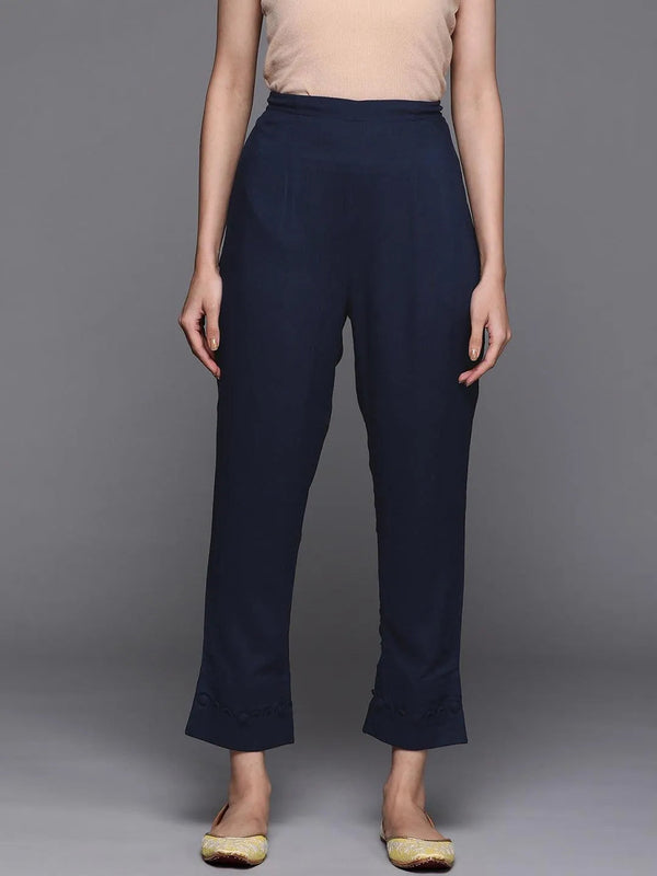 Blue Solid Rayon Trousers - Jashvi