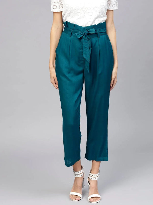 Blue Solid Rayon Trousers - Jashvi