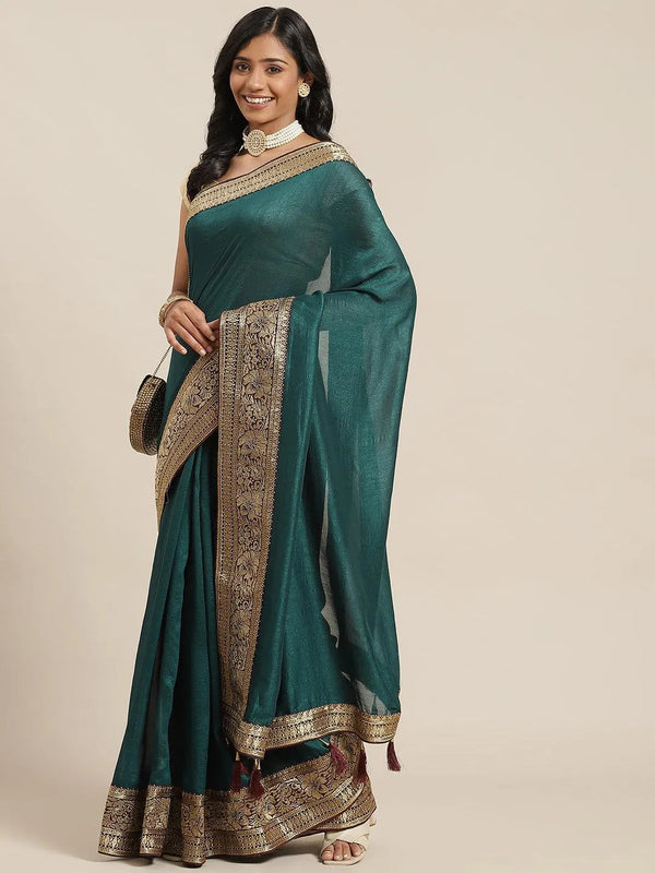 Blue Solid Silk Blend Saree - Jashvi