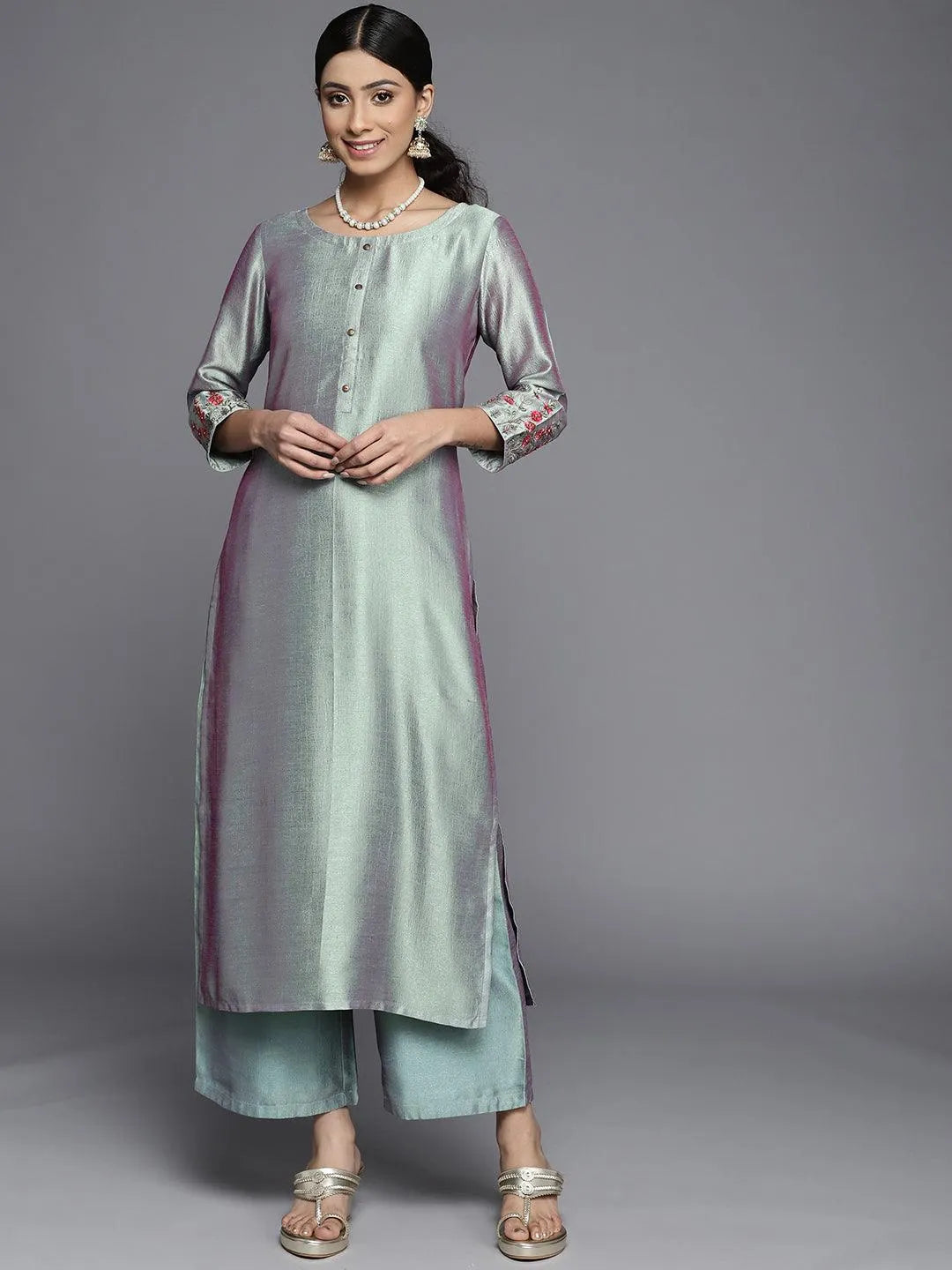 Blue Solid Silk Kurta - Jashvi