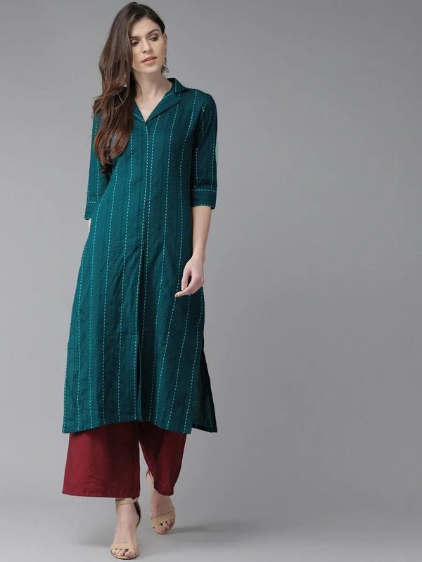 Blue Striped Cotton Kurta - Jashvi