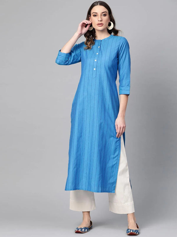 Blue Striped Cotton Kurta - Jashvi