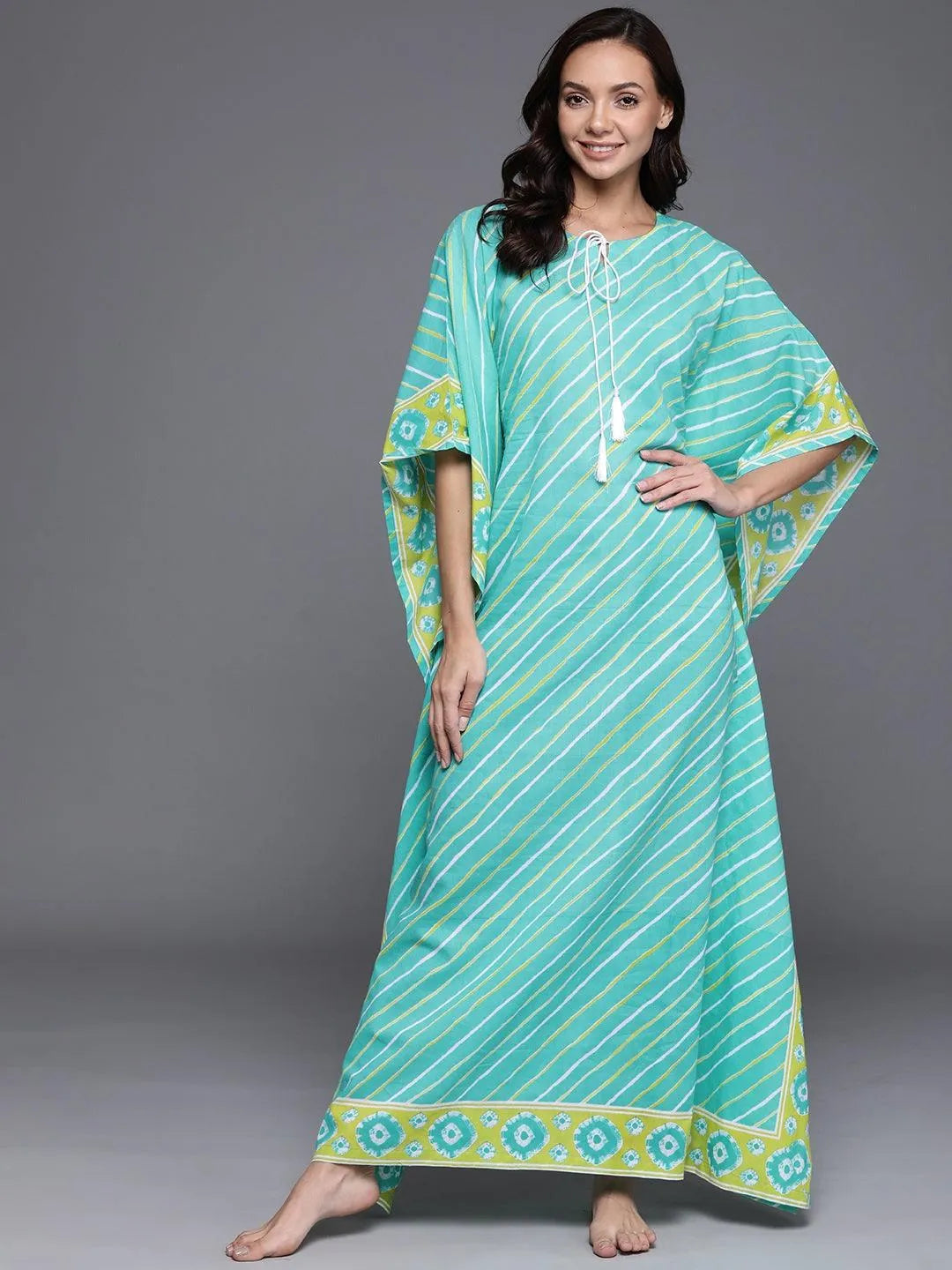 Blue Striped Cotton Nightdress - Jashvi