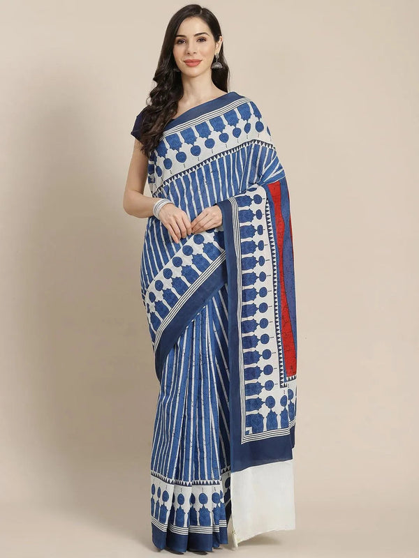 Blue Striped Cotton Saree - Jashvi