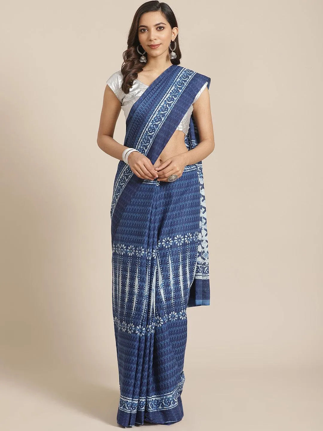 Blue Striped Cotton Saree - Jashvi