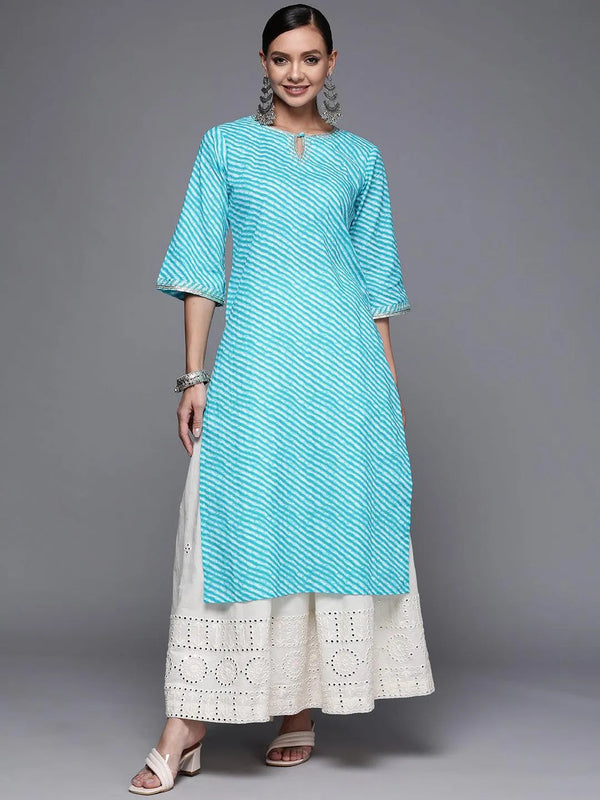 Blue Striped Cotton Straight Kurta - Jashvi