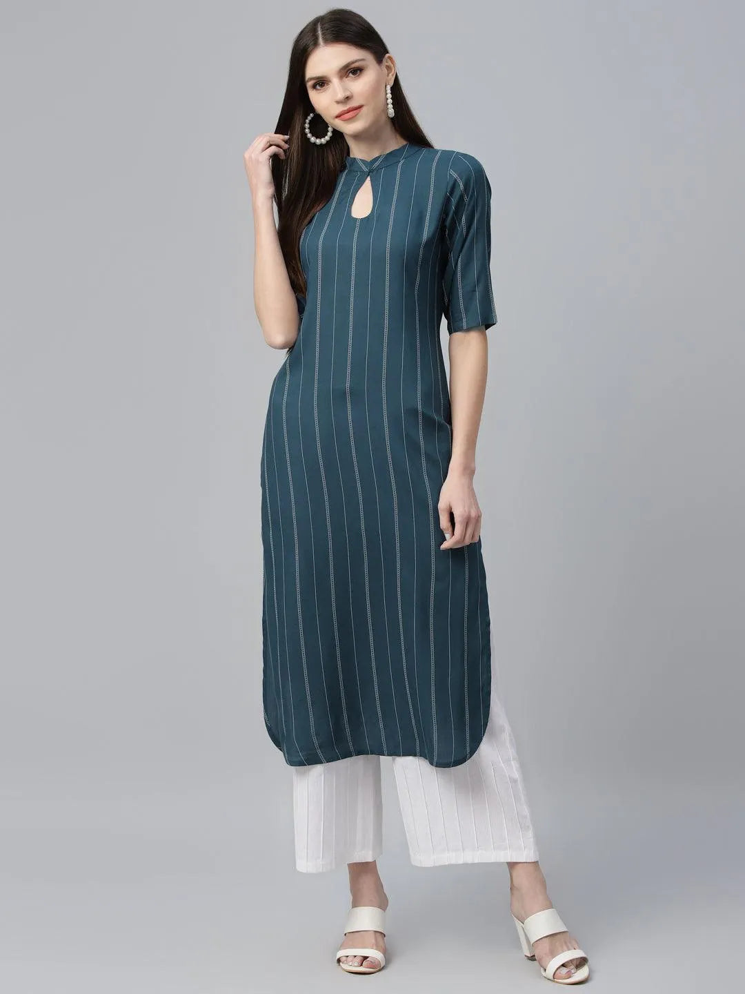 Blue Striped Rayon Kurta - Jashvi