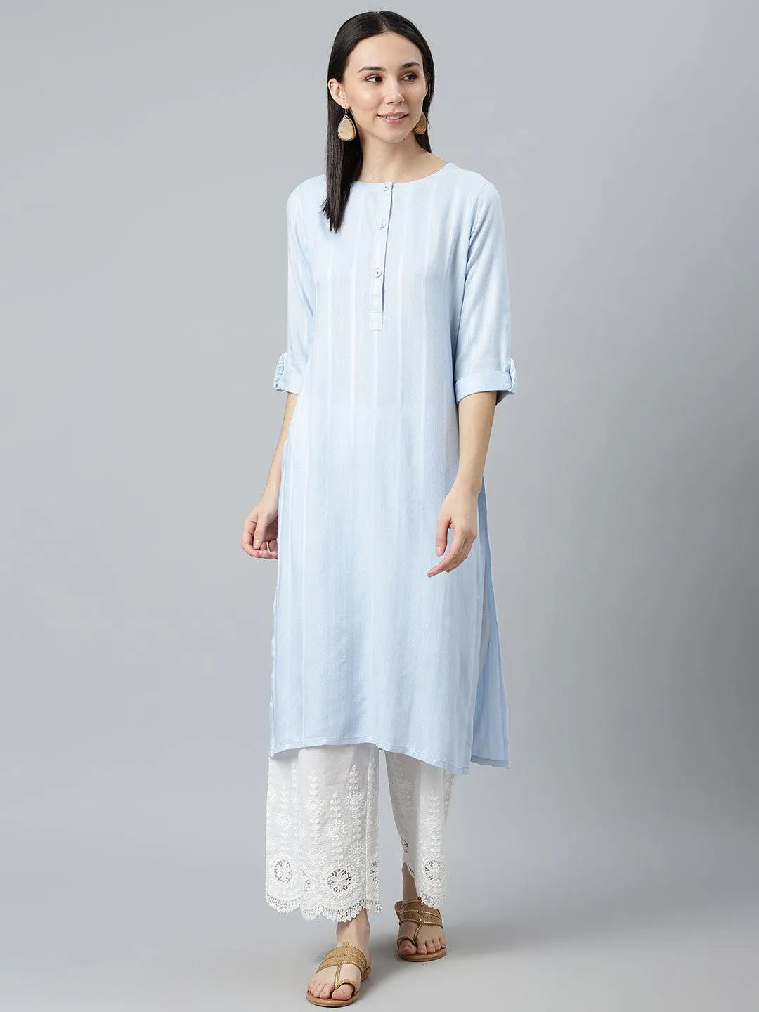 Blue Striped Rayon Kurta - Jashvi