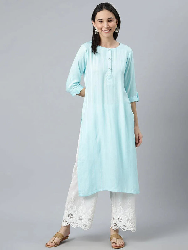 Blue Striped Rayon Kurta - Jashvi