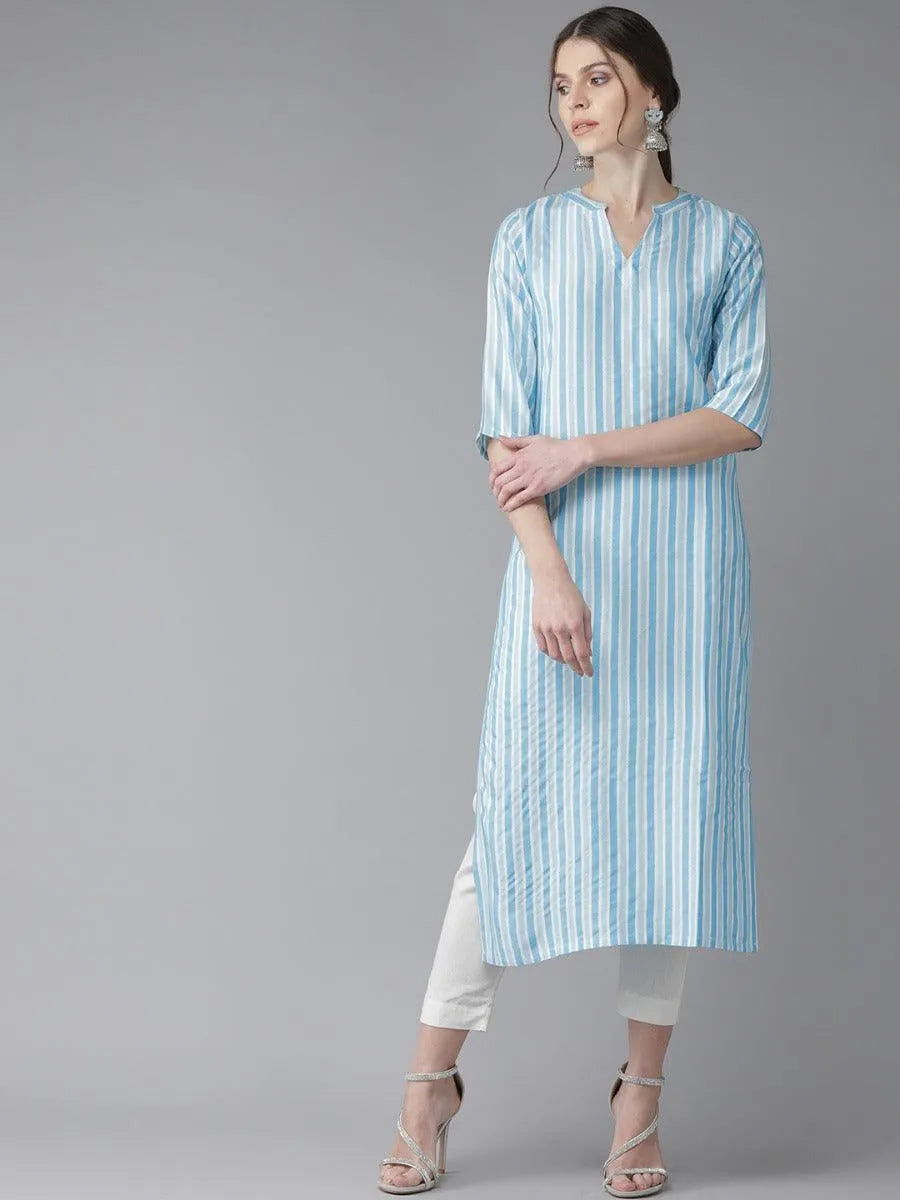 Blue Striped Rayon Kurta - Jashvi