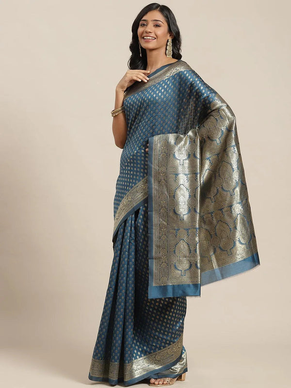 Blue Woven Design Brocade Saree - Jashvi