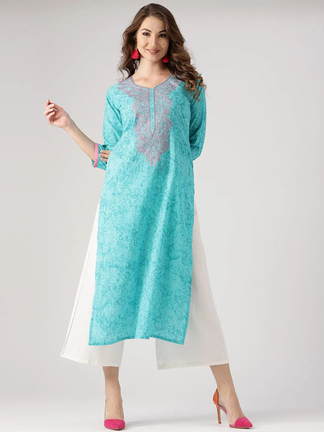 Blue Woven Design Cotton Kurta - Jashvi