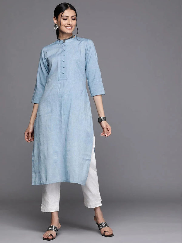 Blue Woven Design Cotton Kurta - Jashvi