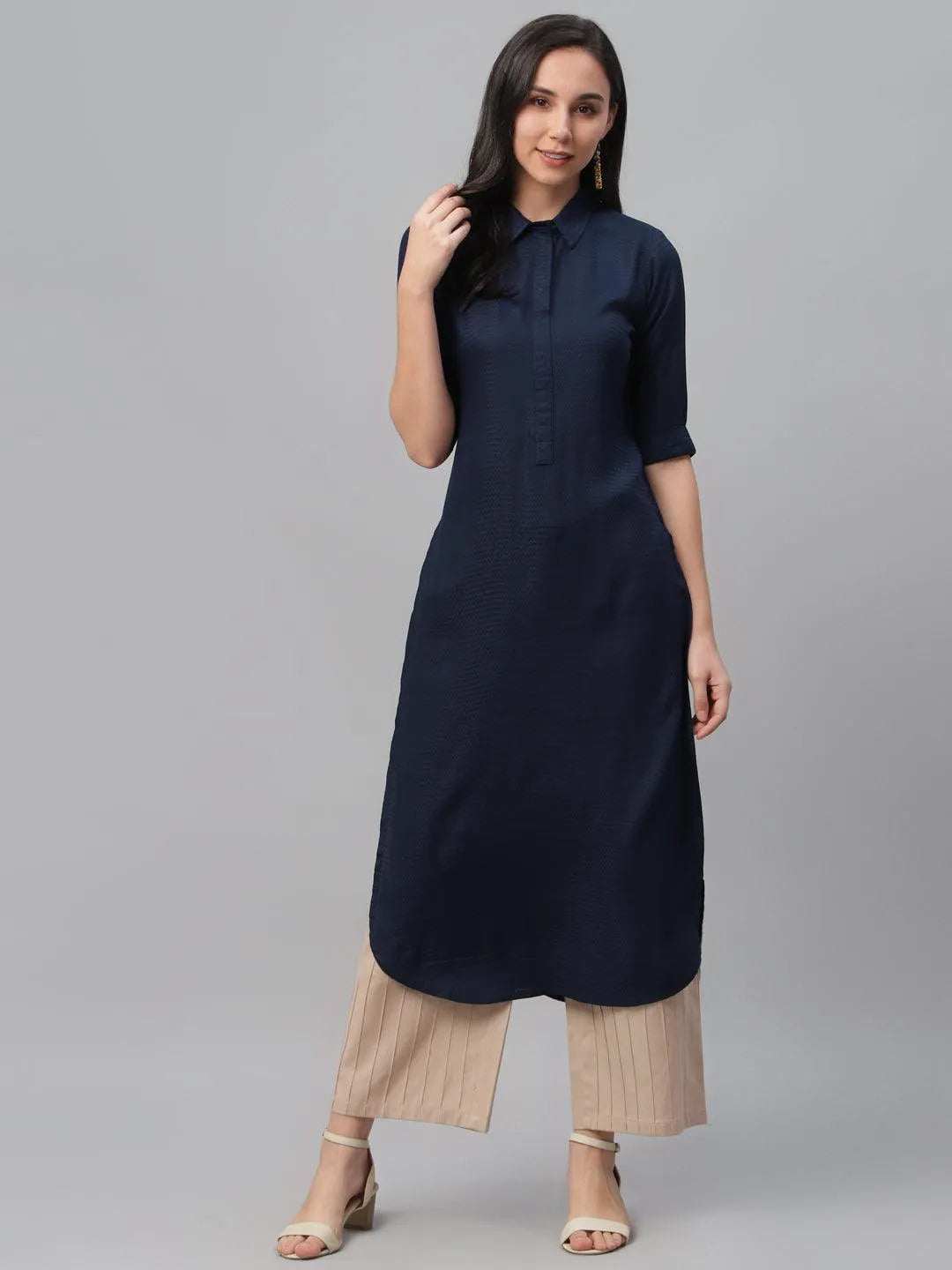 Blue Woven Design Rayon Kurta - Jashvi