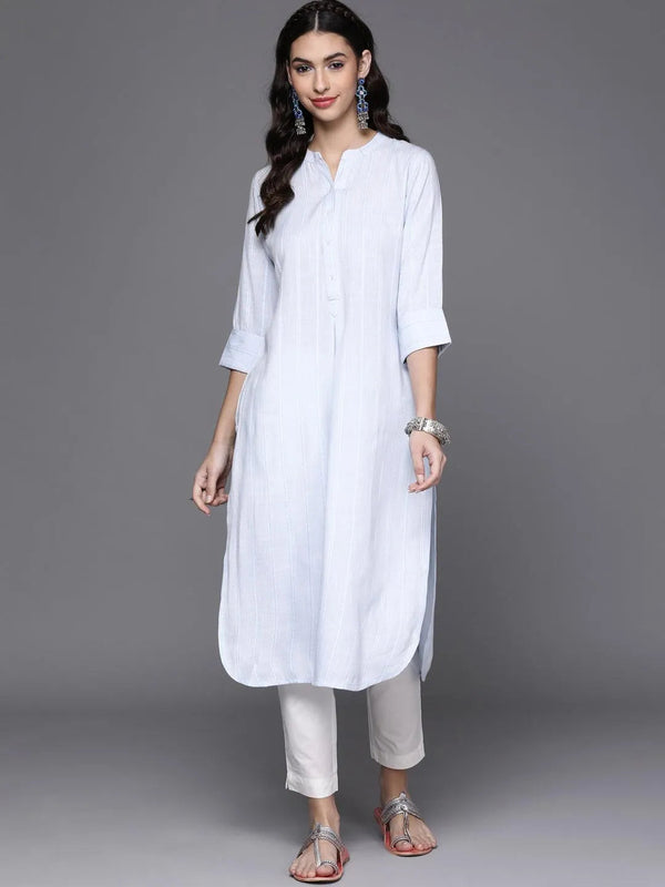 Blue Woven Design Rayon Kurta - Jashvi