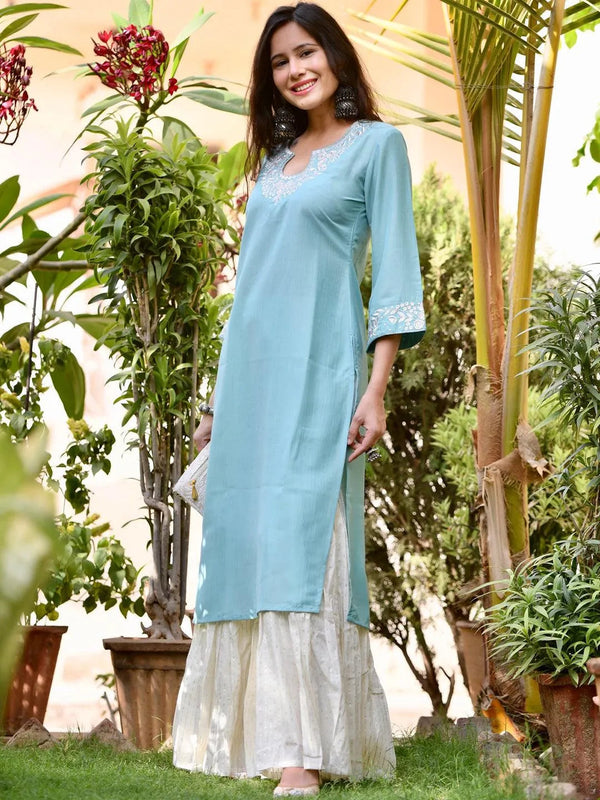 Blue Yoke Design Chanderi Silk Kurta - Jashvi