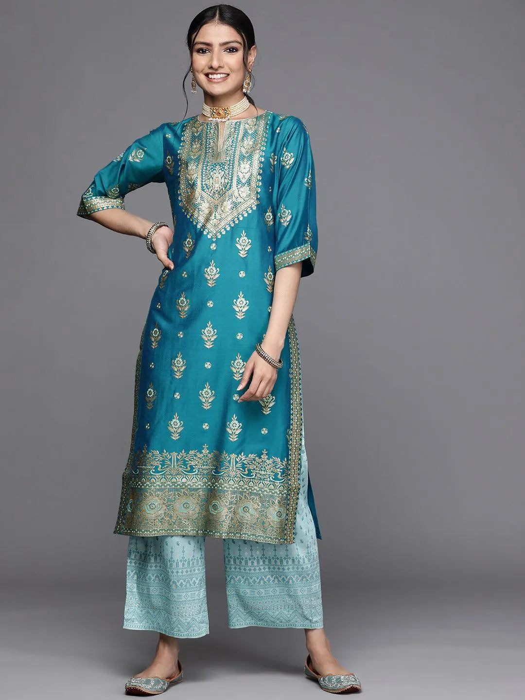 Blue Yoke Design Chanderi Silk Kurta - Jashvi