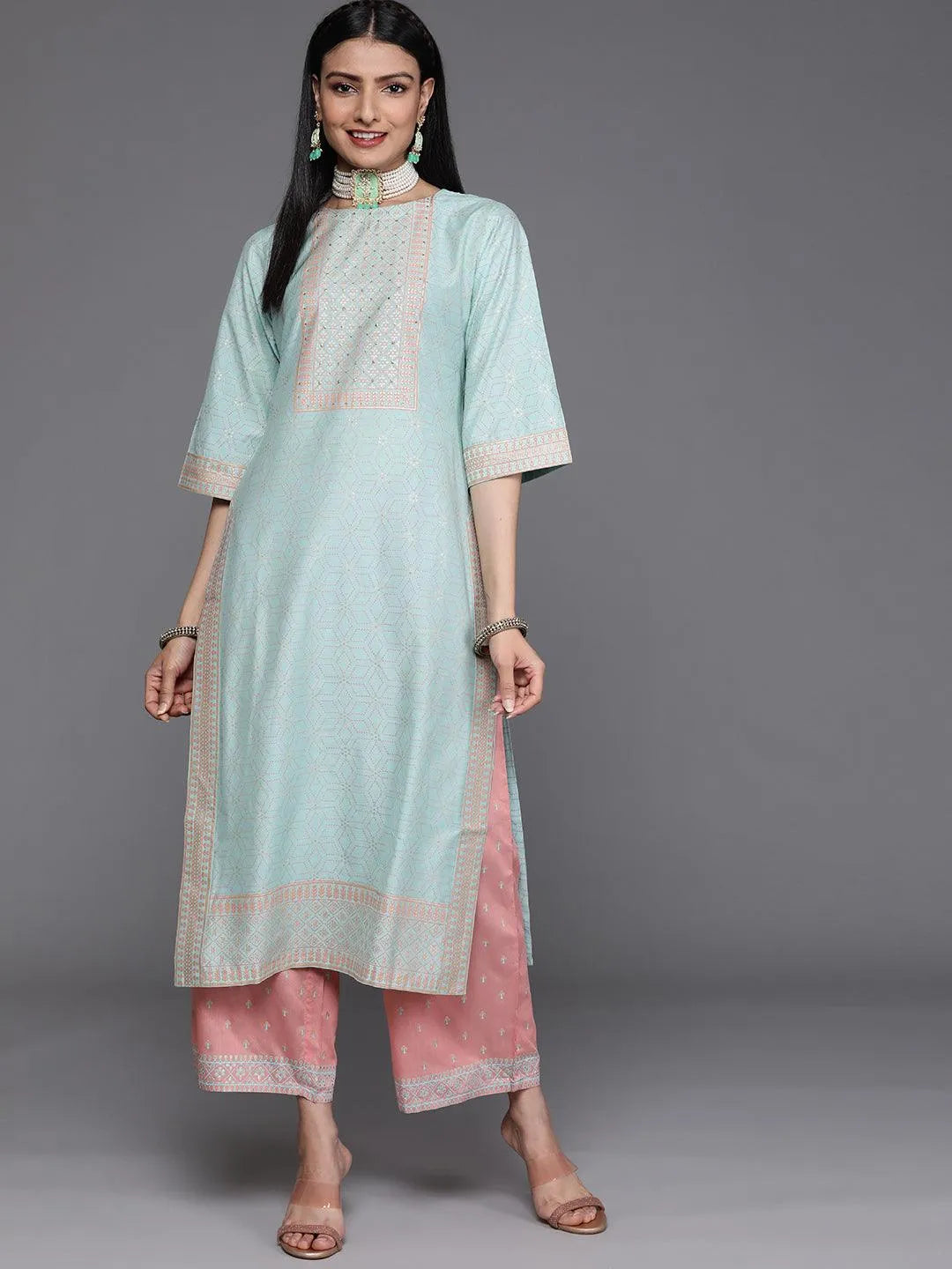 Blue Yoke Design Chanderi Silk Kurta - Jashvi