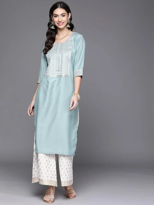 Blue Yoke Design Chanderi Silk Kurta - Jashvi