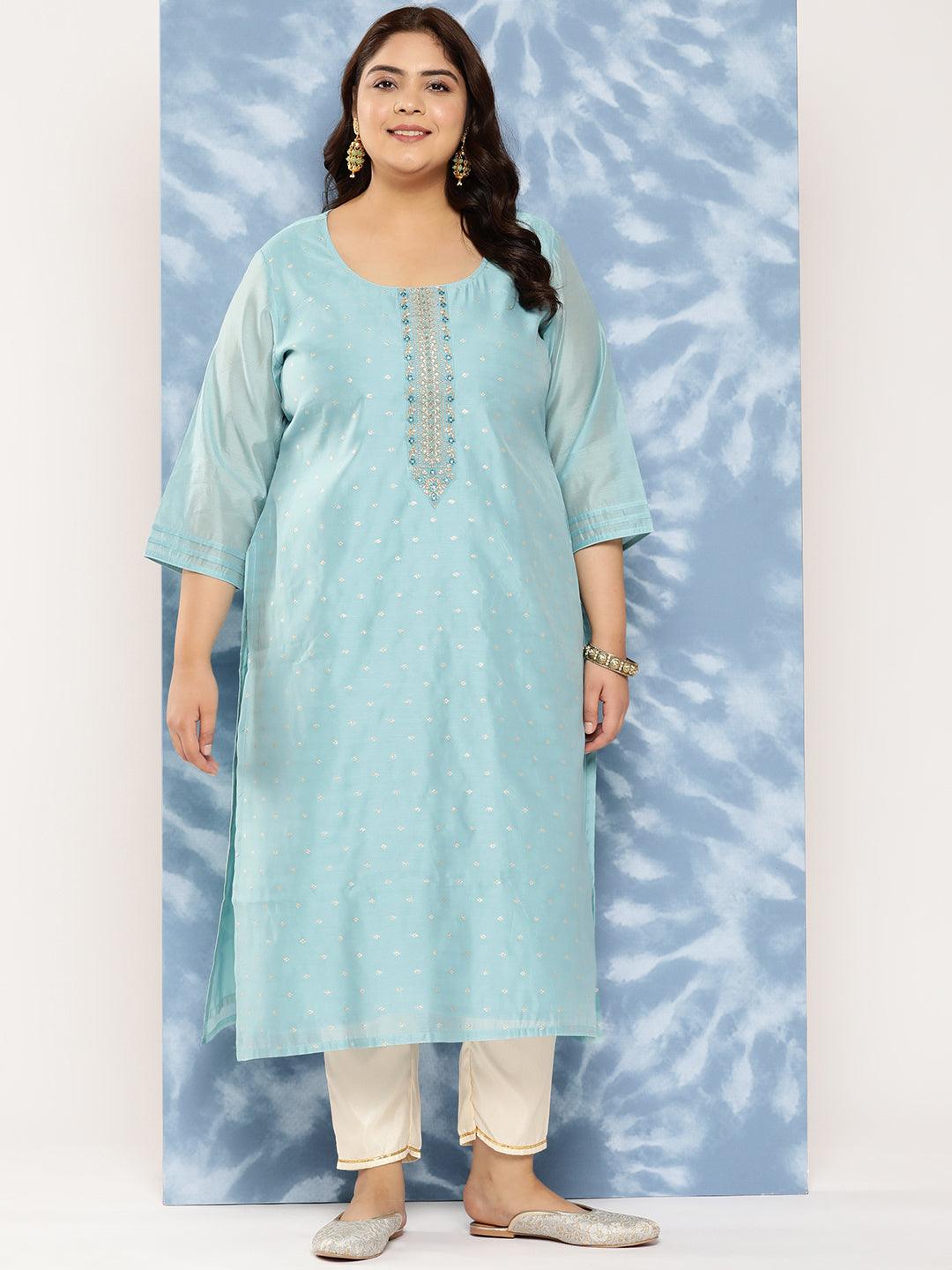 Blue Yoke Design Chanderi Silk Straight Kurta - Jashvi