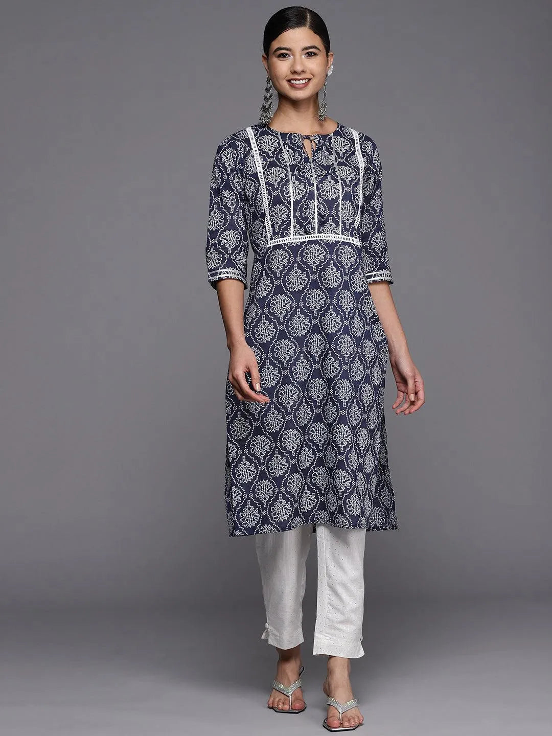 Blue Yoke Design Cotton Straight Kurta - Jashvi