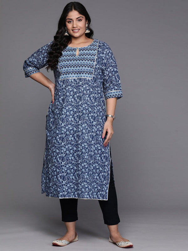 Blue Yoke Design Cotton Straight Kurta - Jashvi