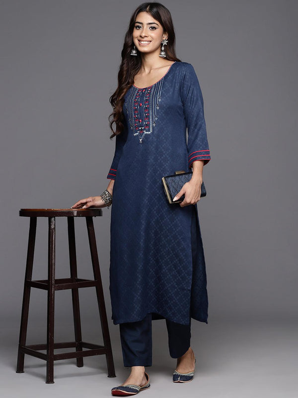 Blue Yoke Design Cotton Straight Kurta - Jashvi