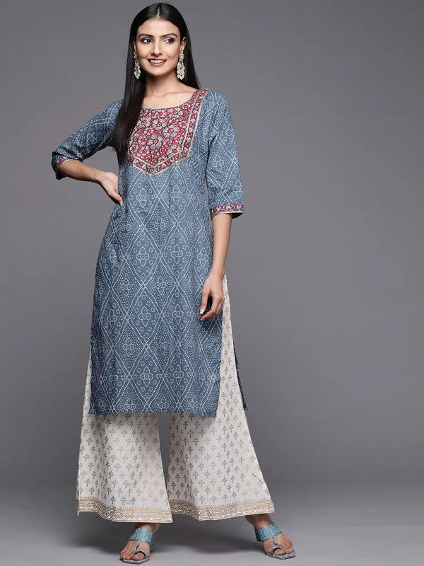 Blue Yoke Design Cotton Straight Kurta - Jashvi