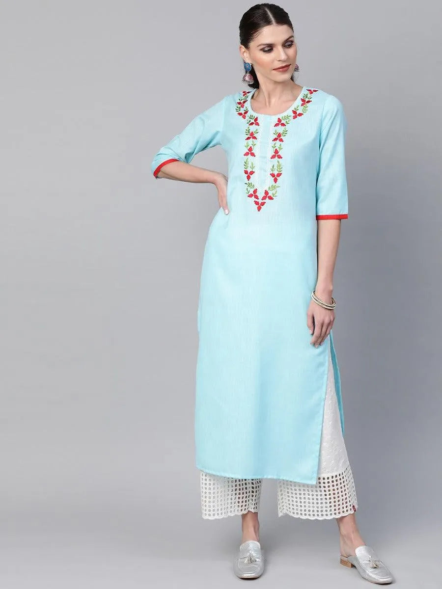 Blue Yoke Design Linen Kurta - Jashvi